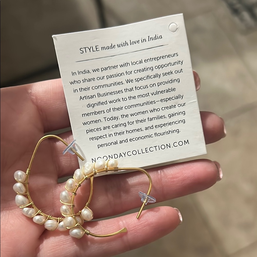 Noonday collection Gold and Pearl Hoop Earrings